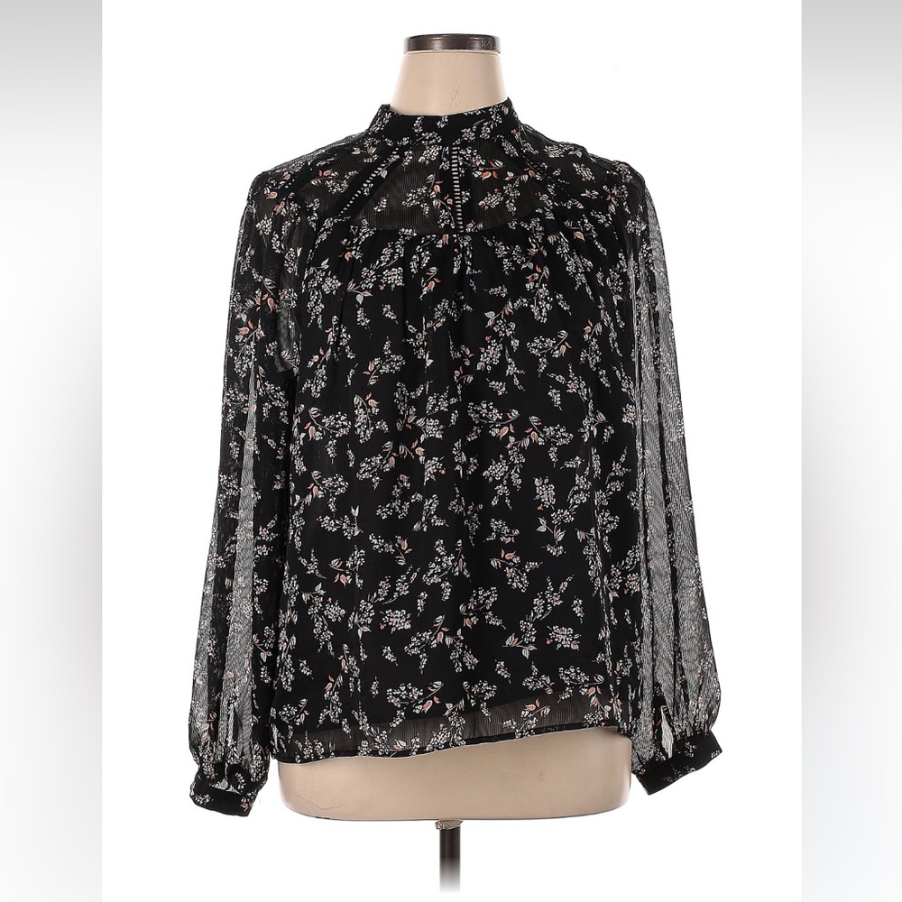 Ann Taylor Black Sheer Blouse with Pink and White Floral Print
